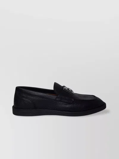 Dolce & Gabbana Leather Loafers With Metal Hardware Detail In Black