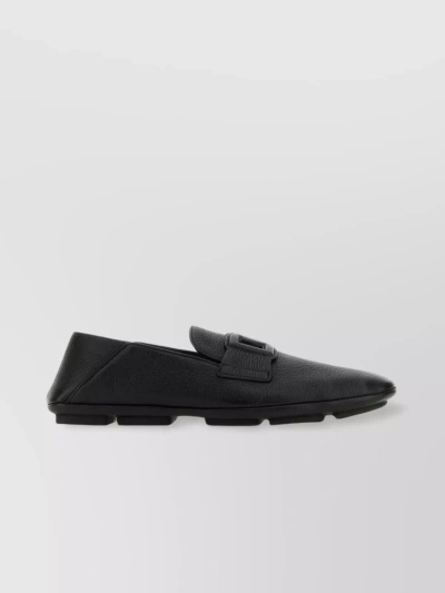 Dolce & Gabbana Leather Loafers With Round Toe And Textured Finish In Black