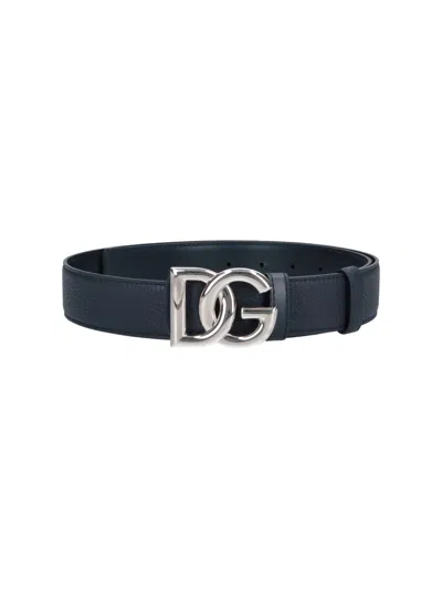 Dolce & Gabbana Leather Logo Belt In Blue