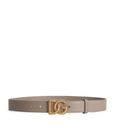 Dolce & Gabbana Leather Logo Belt In Brown