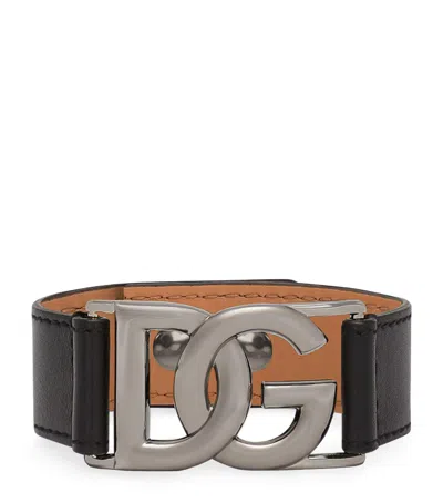 Dolce & Gabbana Leather Logo Bracelet In Black