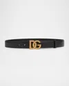 Dolce & Gabbana Leather Logo Buckle Belt In Black