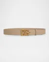 Dolce & Gabbana Leather Logo Buckle Belt In Neutral
