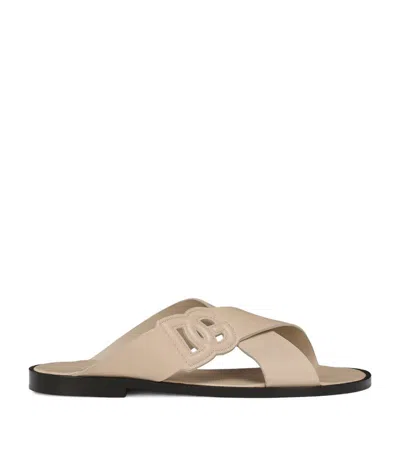 Dolce & Gabbana Dg Logo Leather Sandals In Neutrals