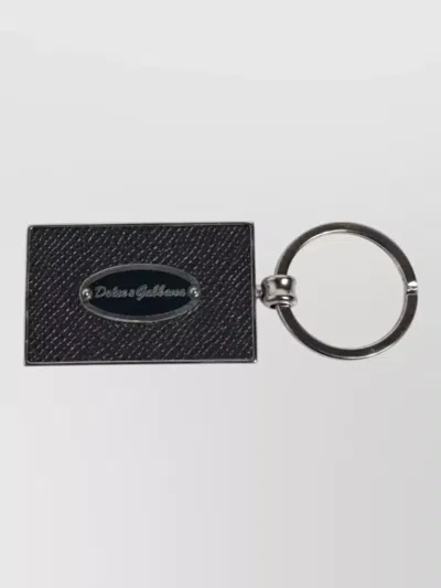 Dolce & Gabbana Leather Logo Keychain Metal Ring Design In Black