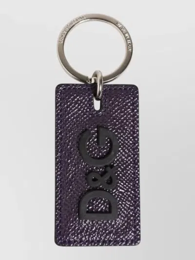 Dolce & Gabbana Leather Logo Keychain Metal Ring Men In Purple