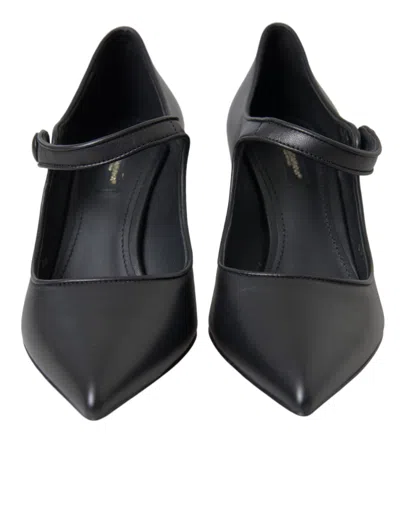 Dolce & Gabbana Leather Logo Mary Jane Heel In Black