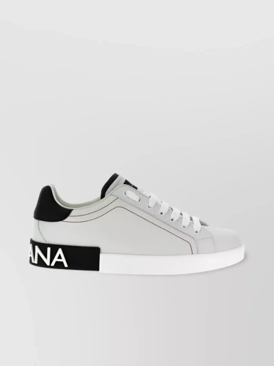 DOLCE & GABBANA LEATHER LOGO PATCH LACE-UP SNEAKERS