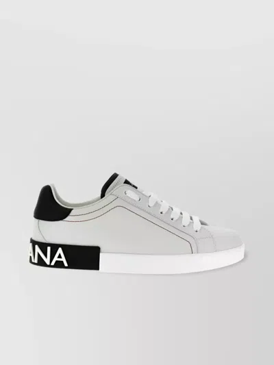 Dolce & Gabbana Leather Logo Patch Lace-up Sneakers In Grey