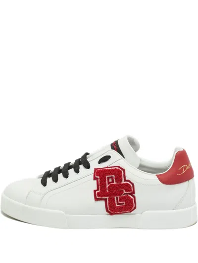 Pre-owned Dolce & Gabbana Leather Logo-patch Sneakers In White