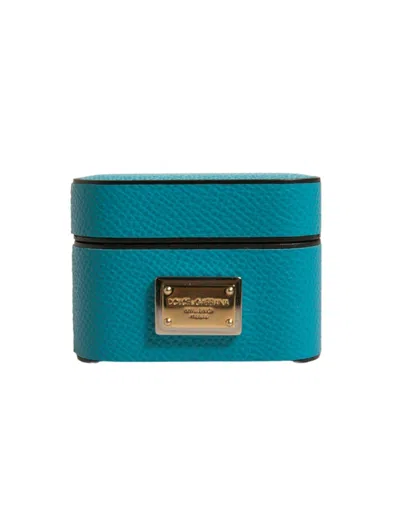 Dolce & Gabbana Leather Logo Plaque Card Case In Turquoise
