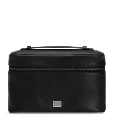 DOLCE & GABBANA LEATHER LOGO PLAQUE TOILETRY BAG
