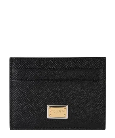 Dolce & Gabbana Leather Logo Plated Card Holder In Black