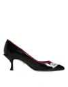 Dolce & Gabbana Black Leather Logo Print Heels Pumps Shoes In Black