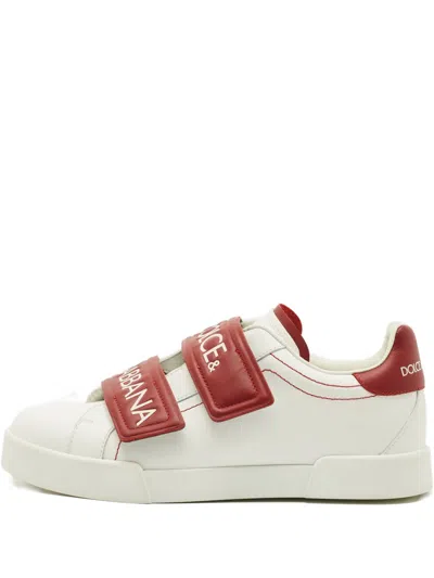 Pre-owned Dolce & Gabbana Leather Logo-strap Sneakers In White