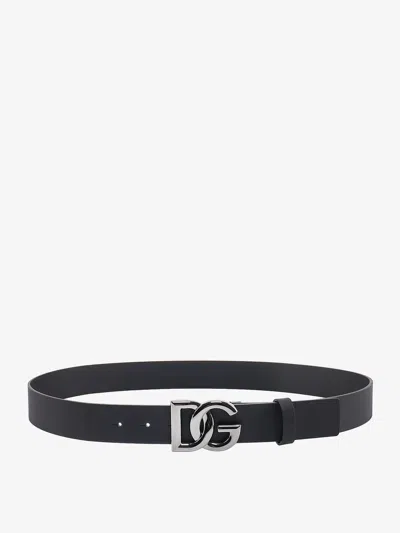 Dolce & Gabbana Leather Logoed Belt In Black
