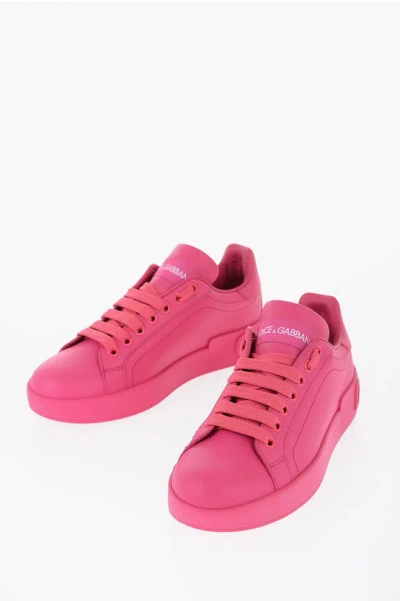 Dolce & Gabbana Leather Low-top Portofino Sneakers In Pink