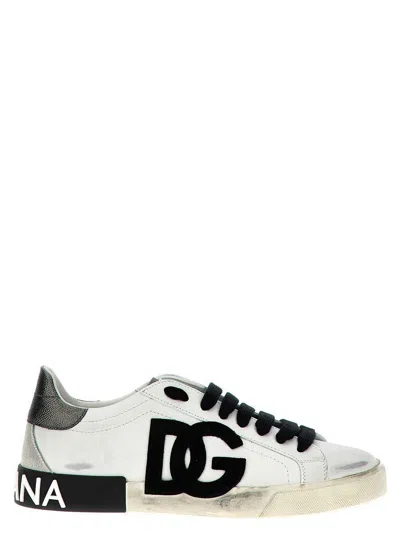 Dolce & Gabbana Low-top Leather Sneakers Vintage Effect In White
