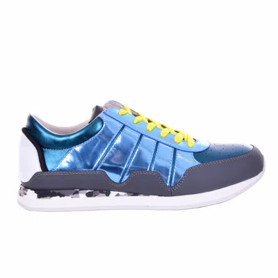 Pre-owned Dolce & Gabbana Leather Low Top Sneakers Shoes Nigeria Azure Blue Gray 08118