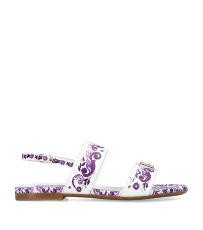 Dolce & Gabbana Kids' Leather Majolica Sandals In Purple