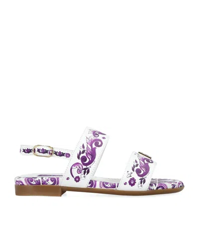 Dolce & Gabbana Kids' Leather Majolica Sandals In Purple