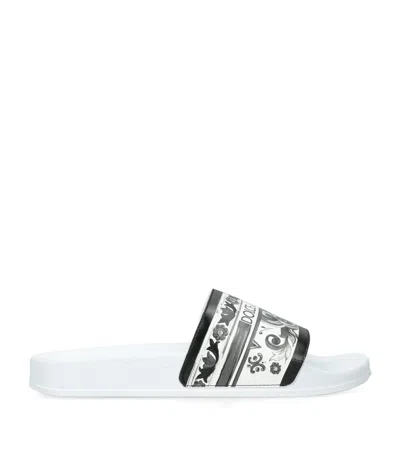 Dolce & Gabbana Kids' Leather Majolica Slides In White