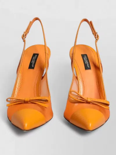 Dolce & Gabbana Leather Mesh Pointed-toe Slingback Heel In Orange