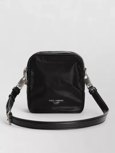 Dolce & Gabbana Leather Messenger Bag Adjustable Strap In Black
