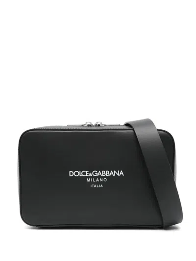 Dolce & Gabbana Leather Messenger Bag In Black