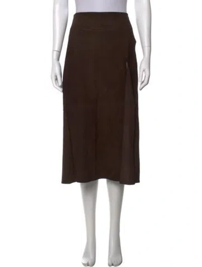 Pre-owned Dolce & Gabbana Leather Midi Length Skirt In Brown