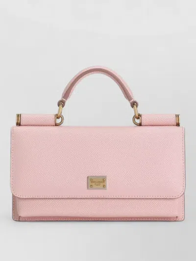 Dolce & Gabbana Leather Mini Clutch Bag Chain Strap In Pink
