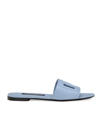 Dolce & Gabbana Dg Logo Leather Flat Sandals In Sugar Paper Blue