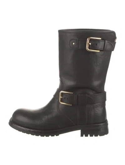 Pre-owned Dolce & Gabbana Leather Moto Boots In Black