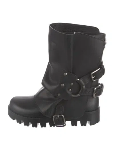 Pre-owned Dolce & Gabbana Leather Moto Boots In Black