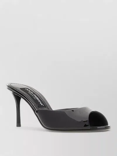 Dolce & Gabbana Leather Mules Glossy Finish Open Toe In Black
