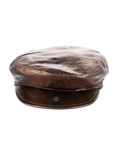 Pre-owned Dolce & Gabbana Leather Newsboy Cap In Brown/metallic