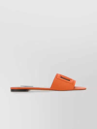 Dolce & Gabbana Logo Cutout Leather Slides In Orange