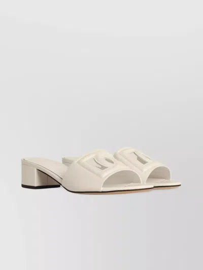 Dolce & Gabbana Leather Open Toe Slippers With Block Heel In Neutrals