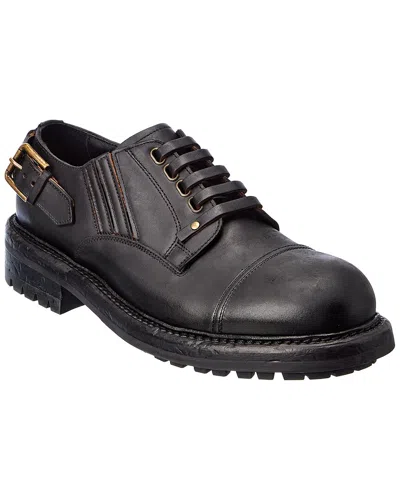 Dolce & Gabbana Brown Leather Lace Up Derby Dress Shoes In Black