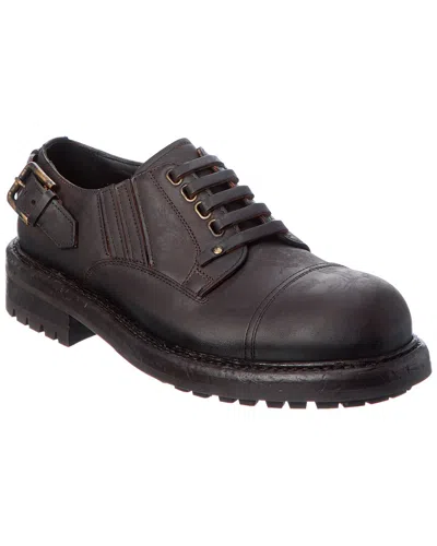 Dolce & Gabbana Brown Leather Lace Up Derby Dress Shoes In Black