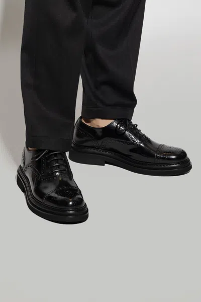 Dolce & Gabbana Brushed Calf Leather Oxford Shoes In Black