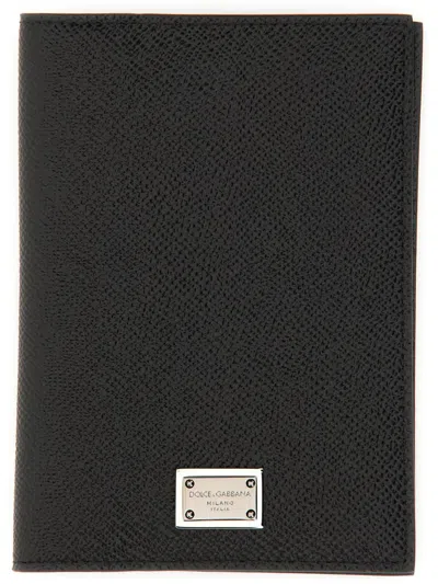 Dolce & Gabbana Logo Plaque Leather Passport Holder In Black