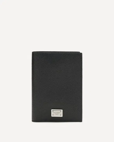 Dolce & Gabbana Black Leather Mini Passport Holder With Silver-tone Hardware