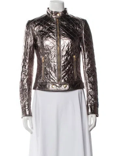 Pre-owned Dolce & Gabbana Leather Patterned Biker Jacket In Grey/metallic