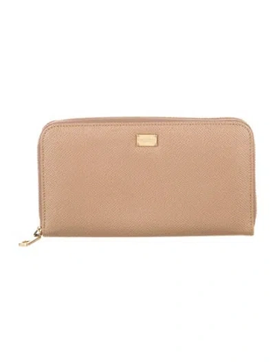 Pre-owned Dolce & Gabbana Leather Patterned Continental Wallet In Neutrals