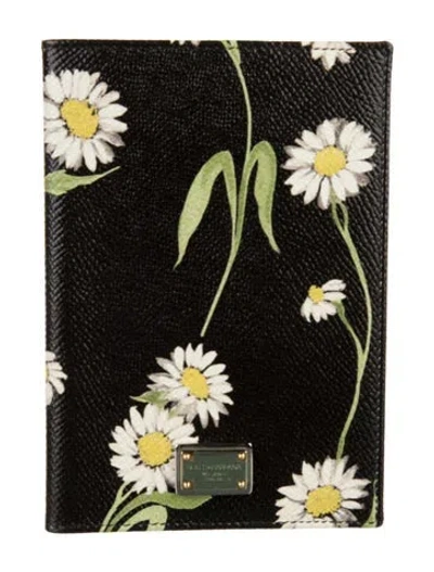 Pre-owned Dolce & Gabbana Leather Patterned Passport Holder In Black