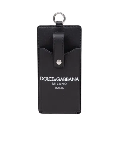 Dolce & Gabbana Leather Phone Holder In Black