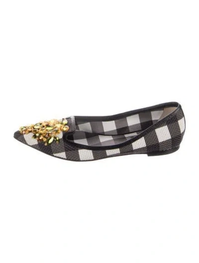 Pre-owned Dolce & Gabbana Leather Plaid Print Ballet Flats In Black