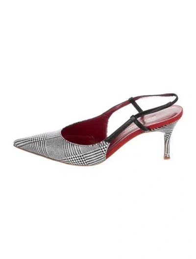Pre-owned Dolce & Gabbana Leather Plaid Print Slingback Pumps In White