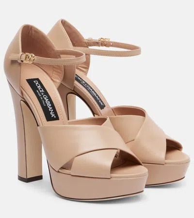 Dolce & Gabbana Leather Platform Sandals In Neutral